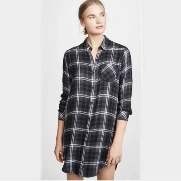 NWT Rails Bianca Dress Onyx Slate White Black Plaid Long Shirt Sz S #S2 - Picture 1 of 7